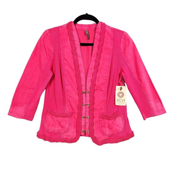 NWT XCVI Pink 11291 Joshua Tree Ramie 3/4 Sleeve Pleat Trim Jacket SIZE SMALL - Picture 1 of 16